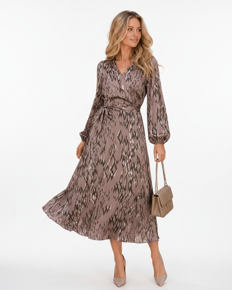 Animal Print Wrap Midi Dress