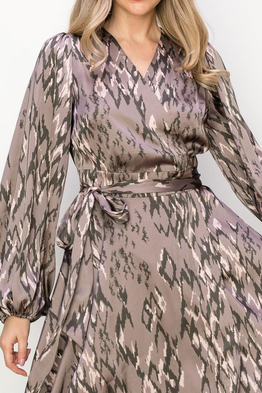 Animal Print Wrap Midi Dress