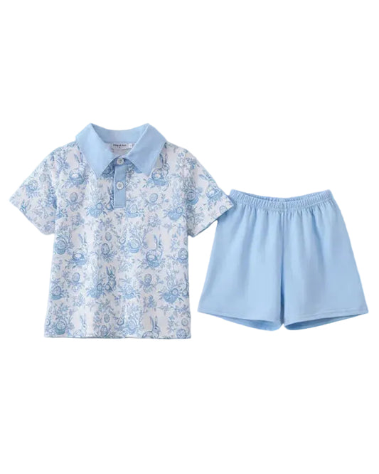 Blue Bunny Egg Shorts Set