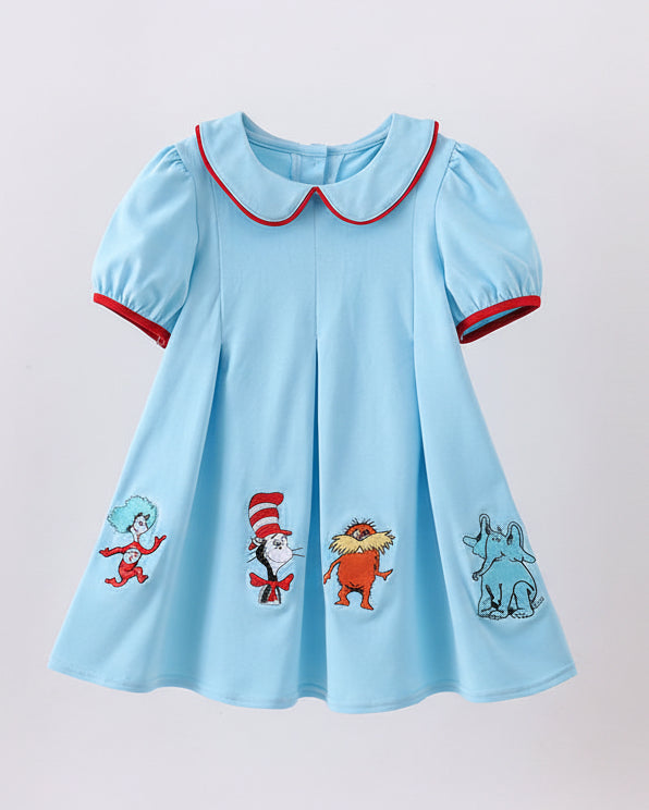 Blue Character Embroidery Dress