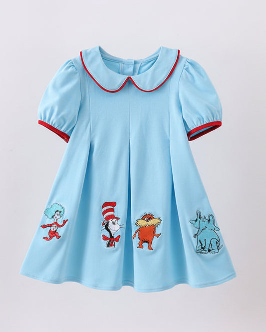 Blue Character Embroidery Dress