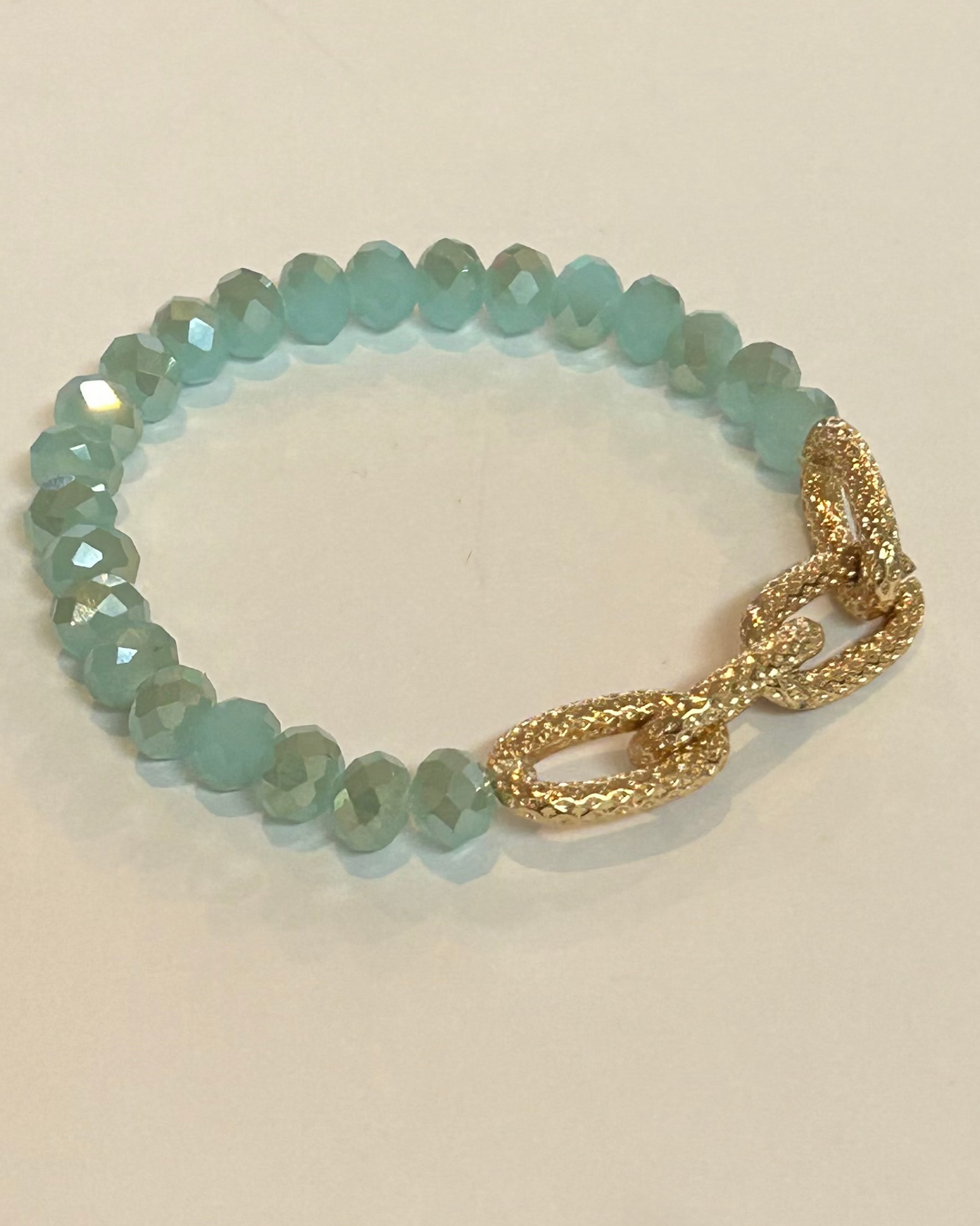 Vintage Blue Faceted Bead Textured Chain Bracelet