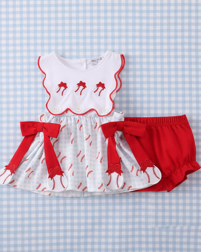 Baseball Ruffle Gingham Bloomer Set