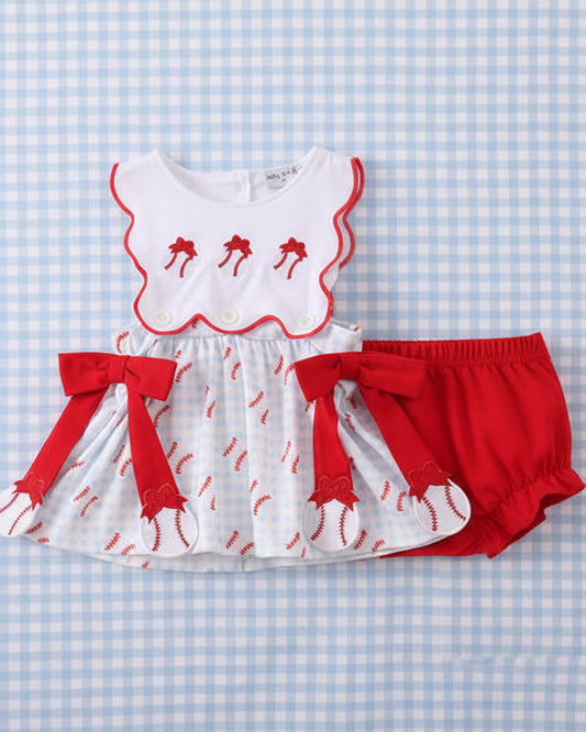 Baseball Ruffle Gingham Bloomer Set