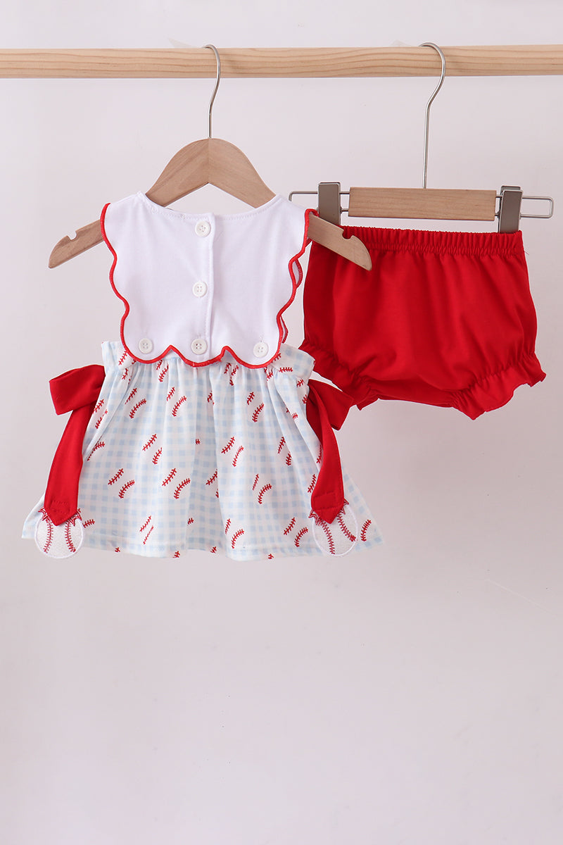 Baseball Ruffle Gingham Bloomer Set