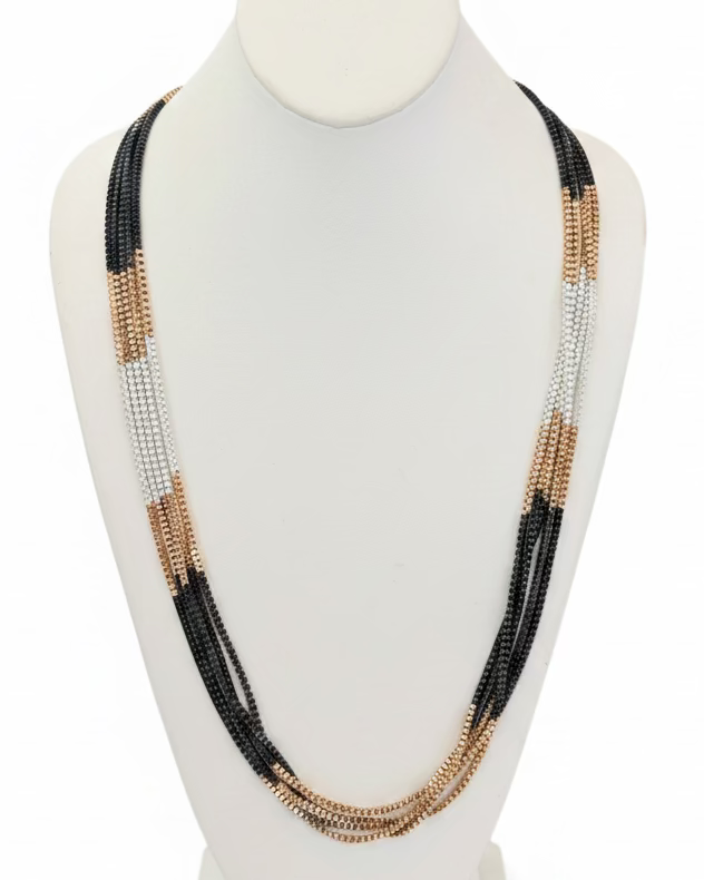 Tri-Tone Liquid Box Chain Multi-Strand Necklace