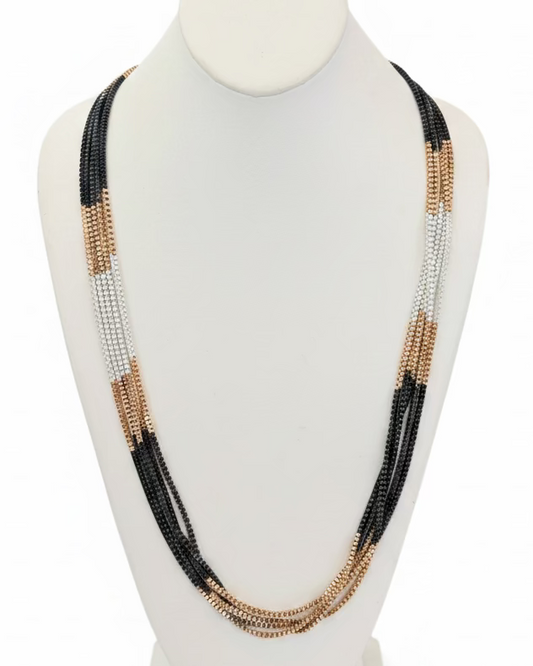 Tri-Tone Liquid Box Chain Multi-Strand Necklace