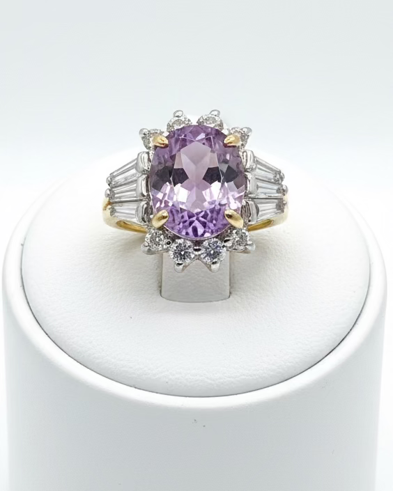 Vintage Estate Lavender CZ Cocktail Ring with Baguette Accent Cluster