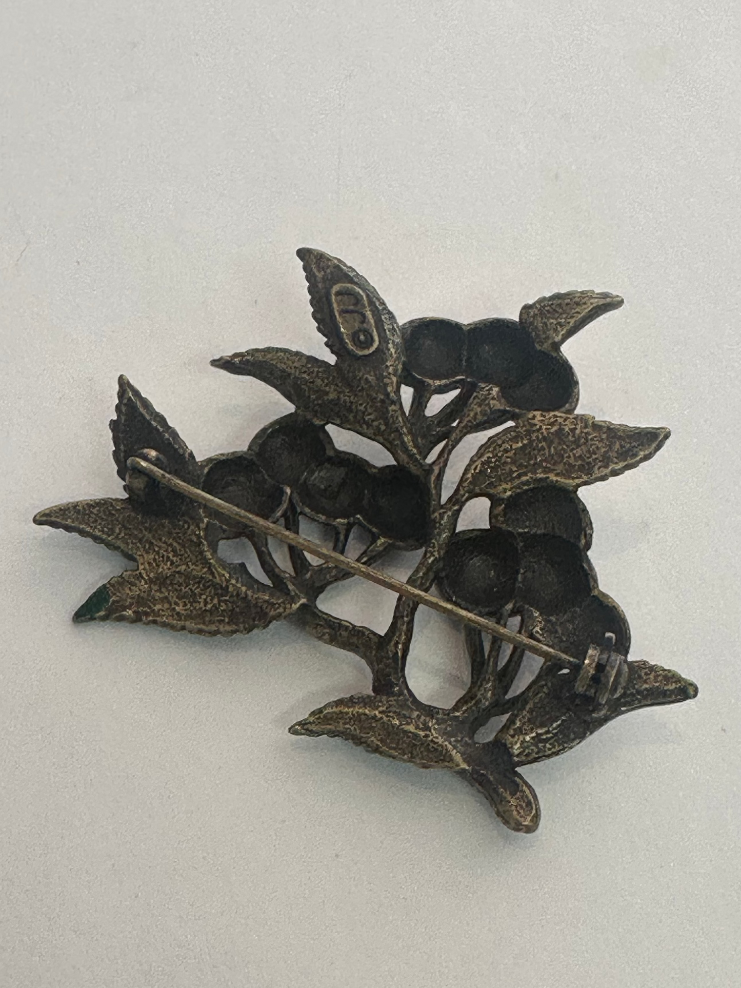 Vintage JJ Jonette Jewelry Enameled Cherry Branch Brooch