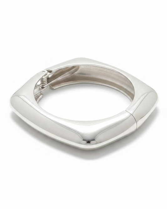 Silver-Tone Sculpted Square Hinge Bangle Bracelet