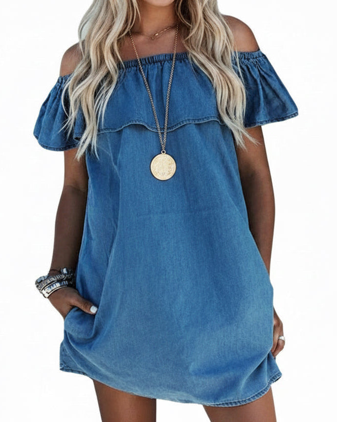 Sunny Days Chambray Off-Shoulder Dress