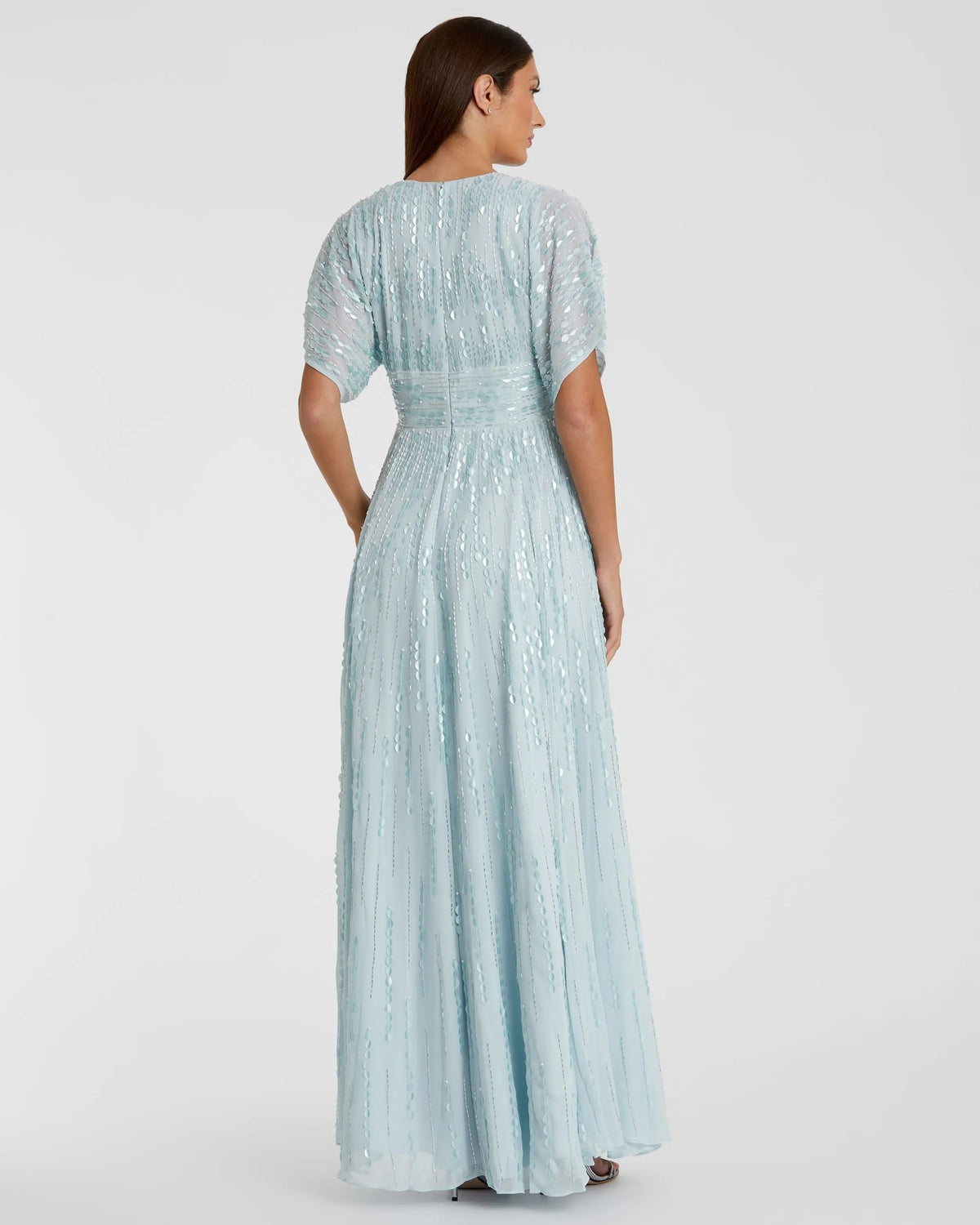 Mac Duggal Blue Embellished V Neck Evening Gown