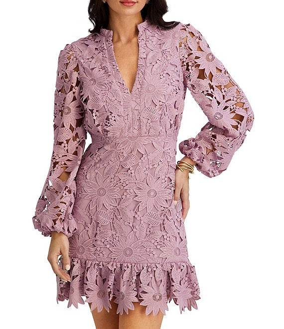 Kensie Heavy Floral Lace Long Sleeve Dress