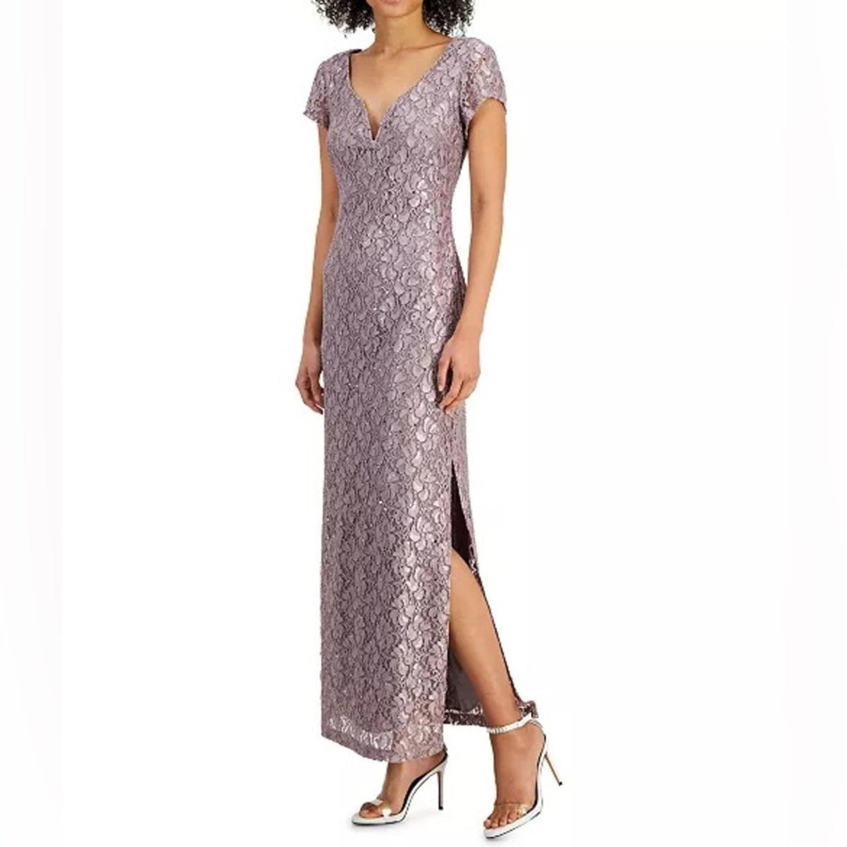 Women’s Sequined-Lace Maxi Dress Dusty Taupe