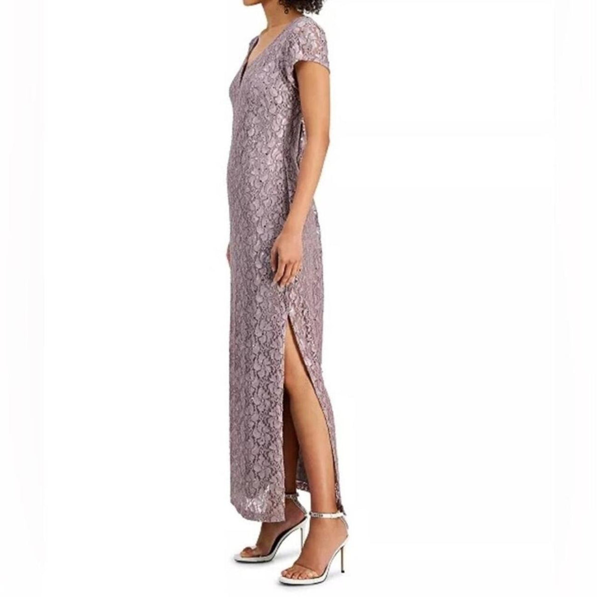 Women’s Sequined-Lace Maxi Dress Dusty Taupe