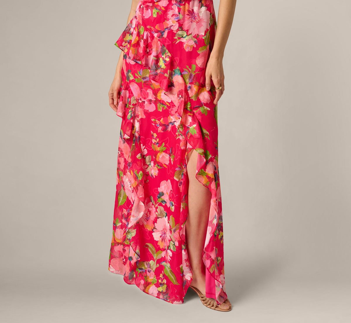 Floral Chiffon Keyhole Halter Maxi Dress In Pink Multi