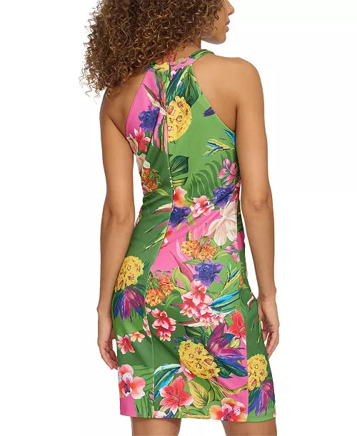 Women's Floral-Print Twist-Front Bodycon Dress
