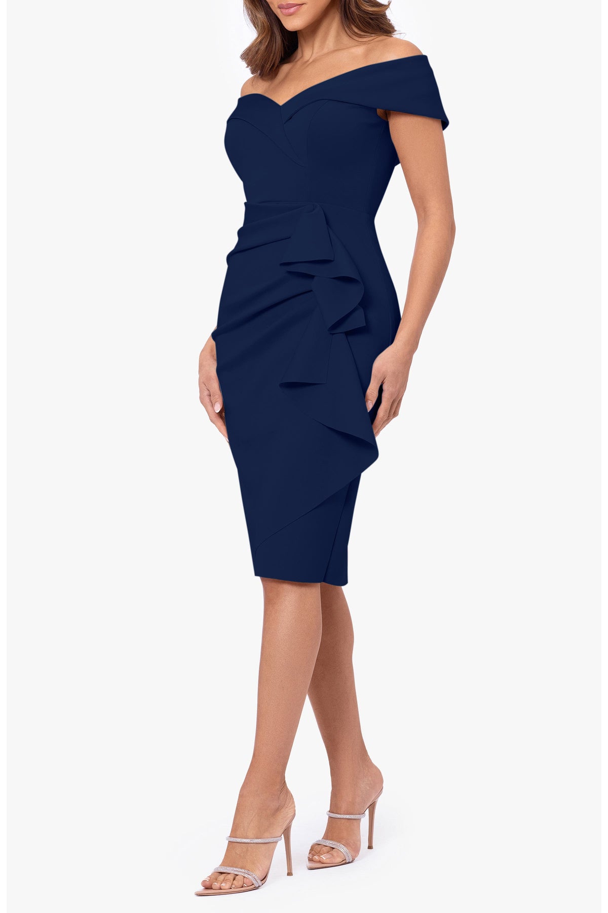 Ruffle Off the Shoulder Scuba Knit Cocktail Dress