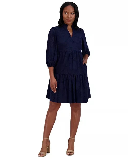 Women's Jacquard Tiered Fit & Flare Dress