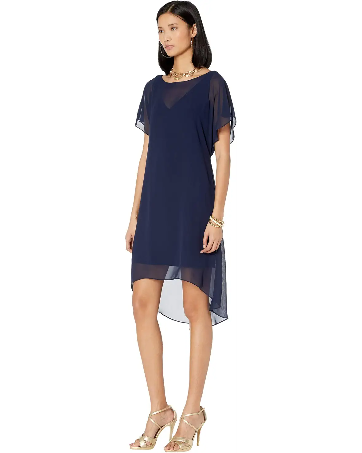 Navy Chiffon Overlay Sheath Dress