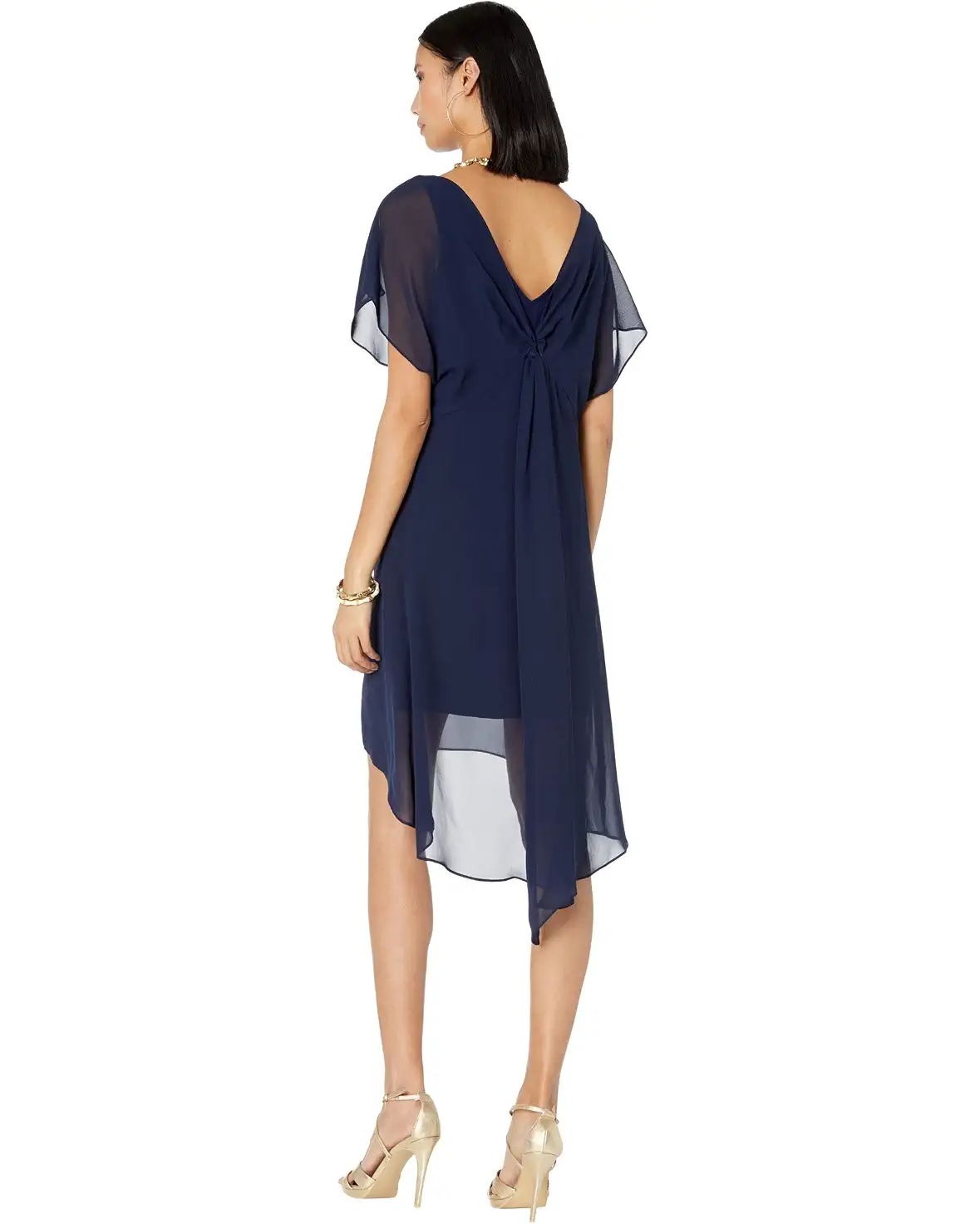 Navy Chiffon Overlay Sheath Dress