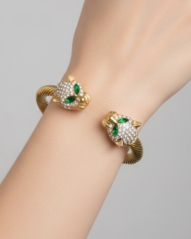 Stainless Steel Double Panther Cable Bracelet