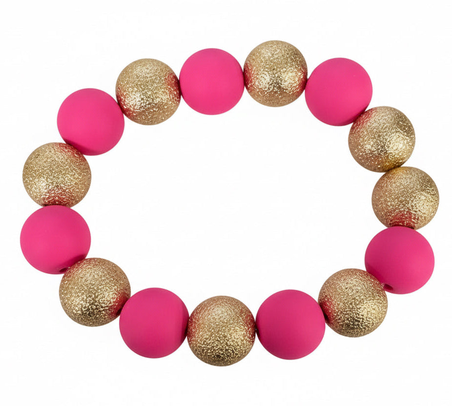 Gold & Pink Beaded Bracelet