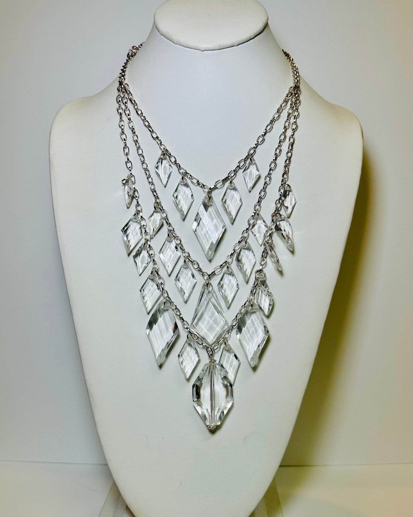 Vintage Three Tiered Clear Bib Necklace