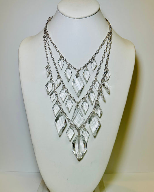 Vintage Three Tiered Clear Bib Necklace