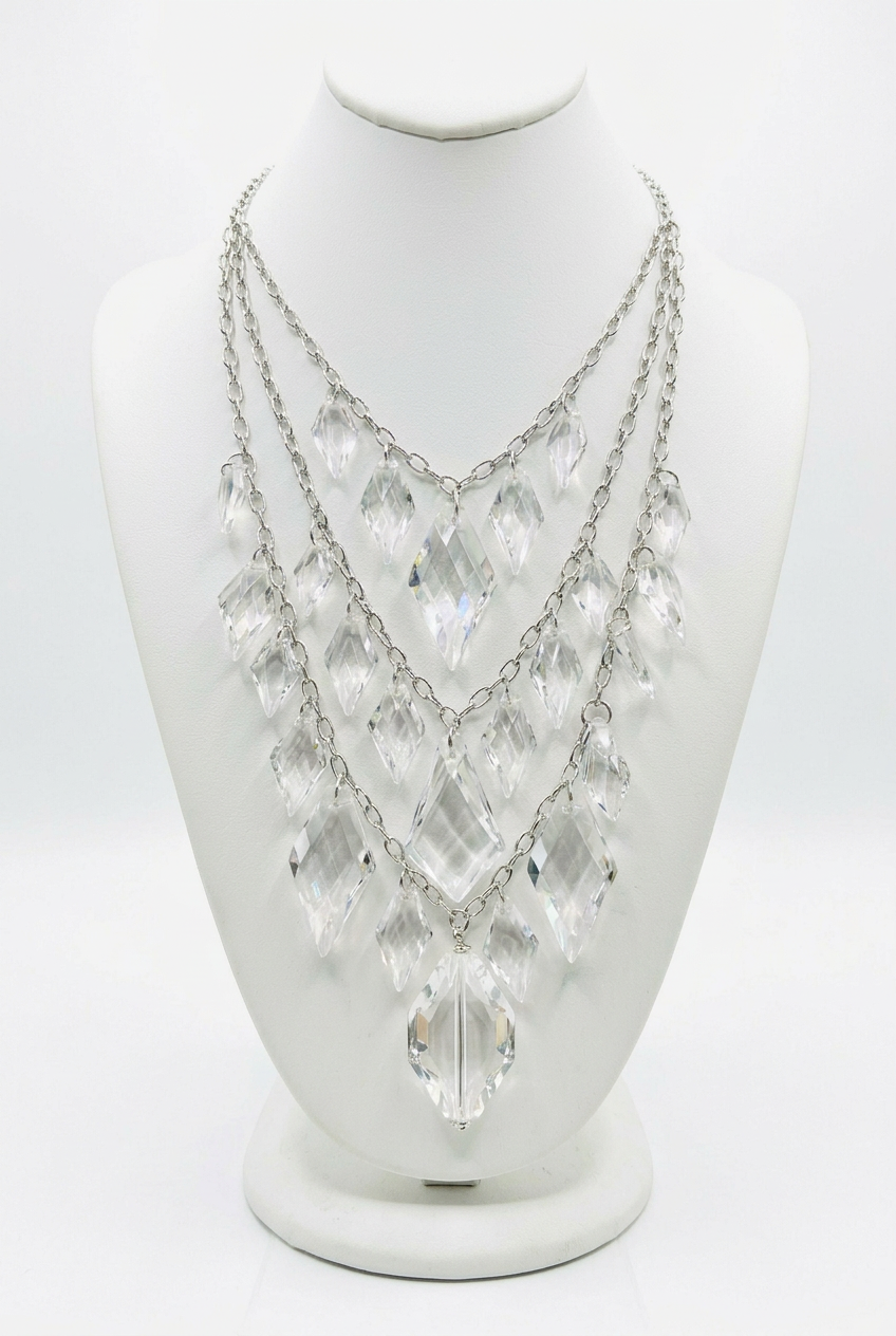 Vintage Three Tiered Clear Bib Necklace