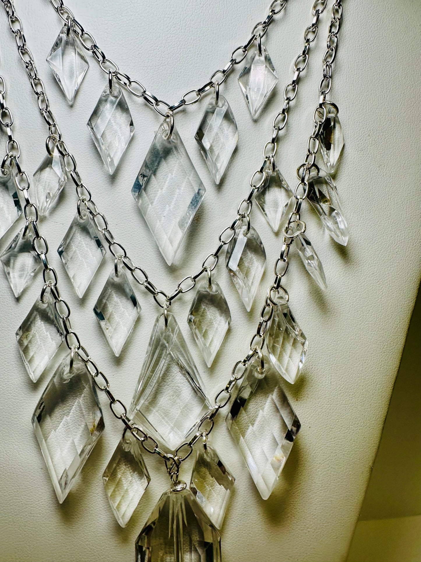 Vintage Three Tiered Clear Bib Necklace