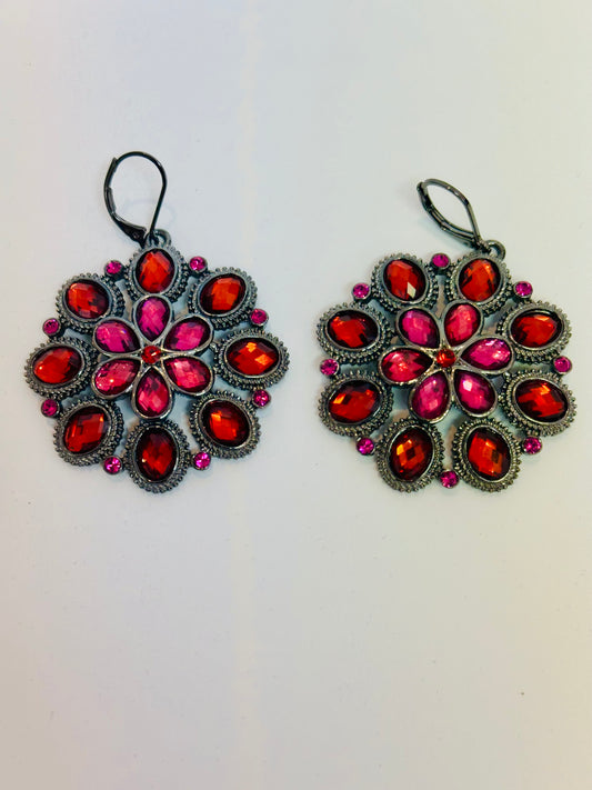Vintage 1990s Ruby & Fuchsia Starburst Medallions