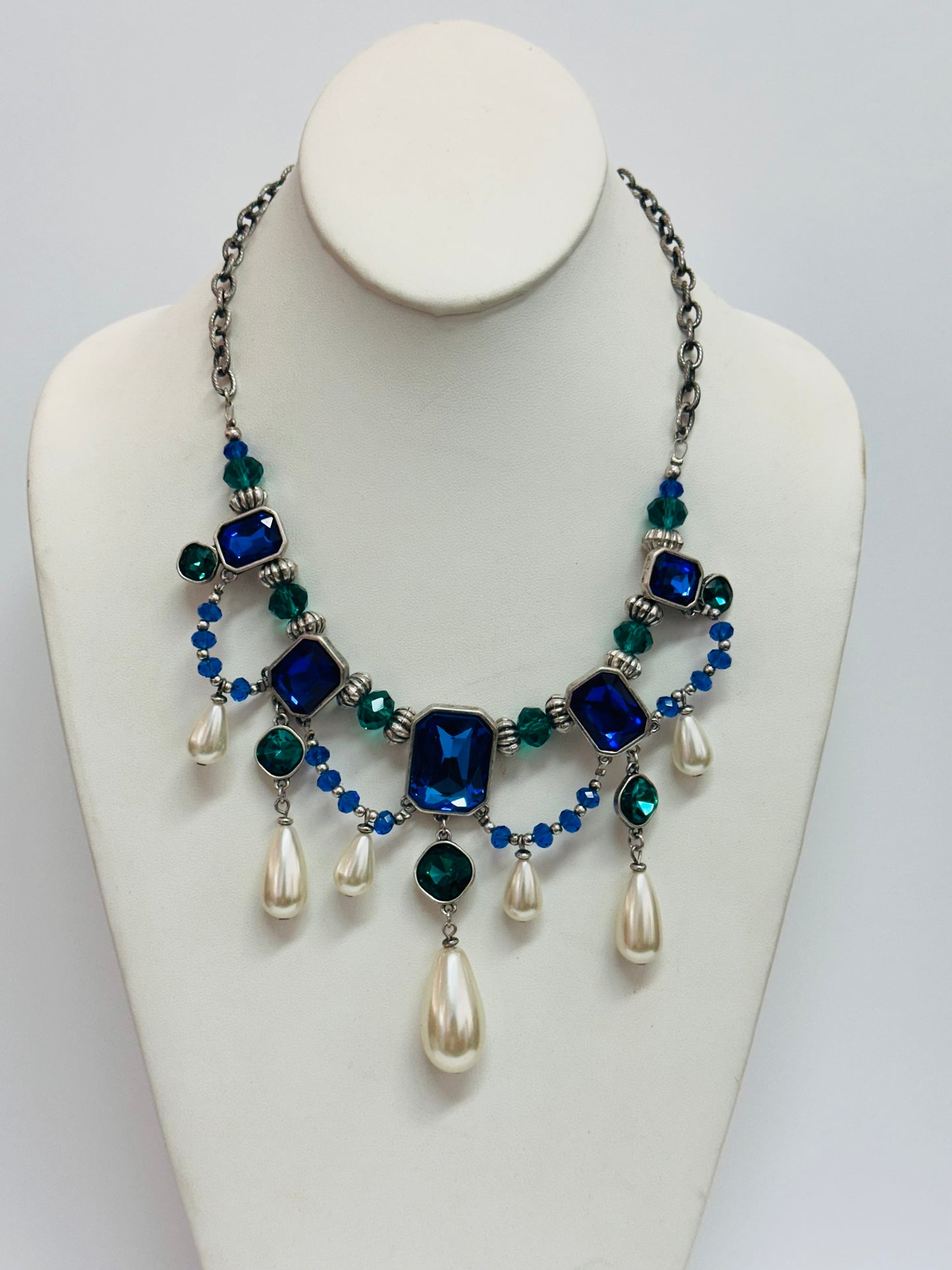 Vintage Blue Cobalt Pearl Necklace & Bracelet Set
