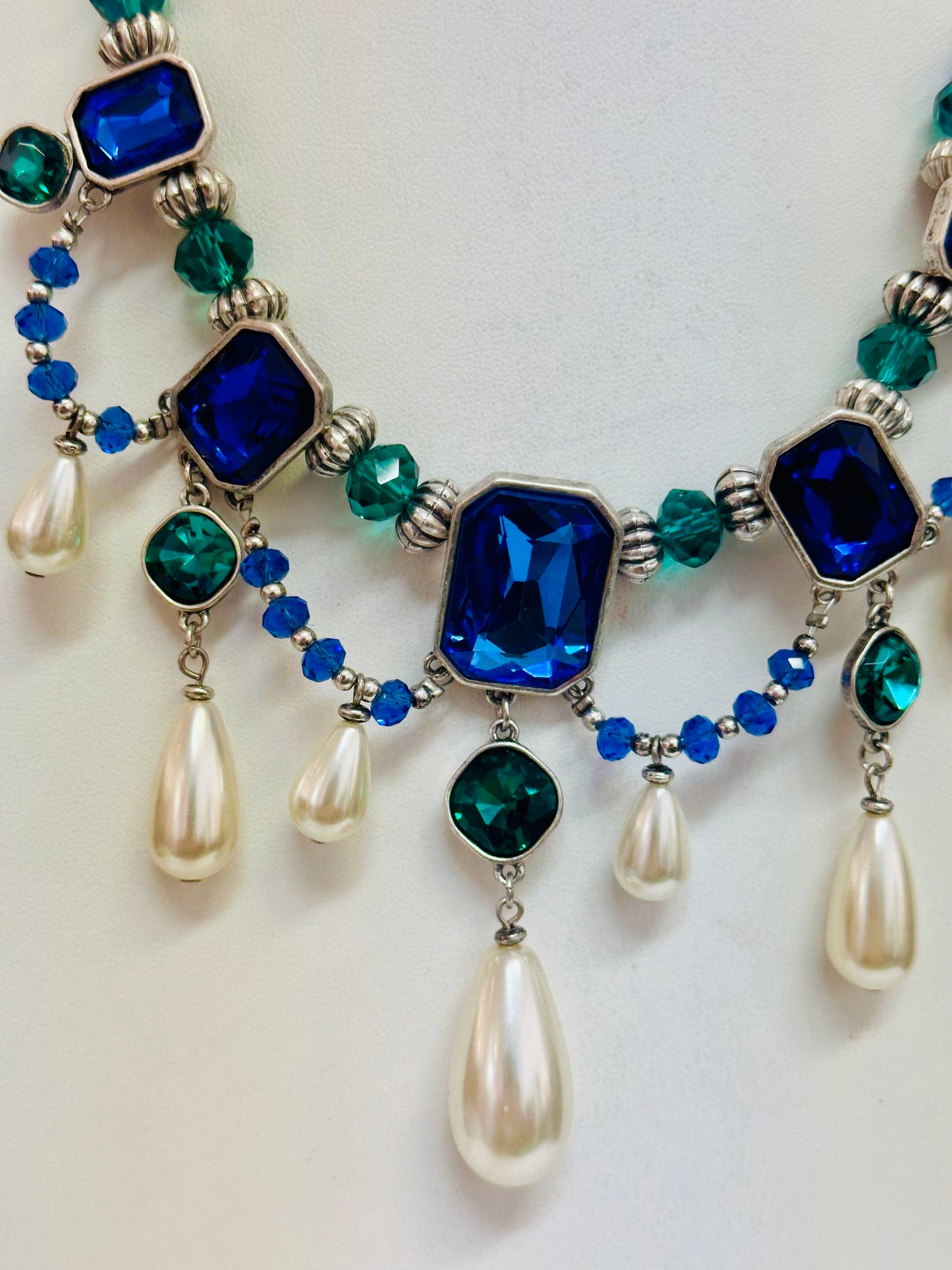 Vintage Blue Cobalt Pearl Necklace & Bracelet Set