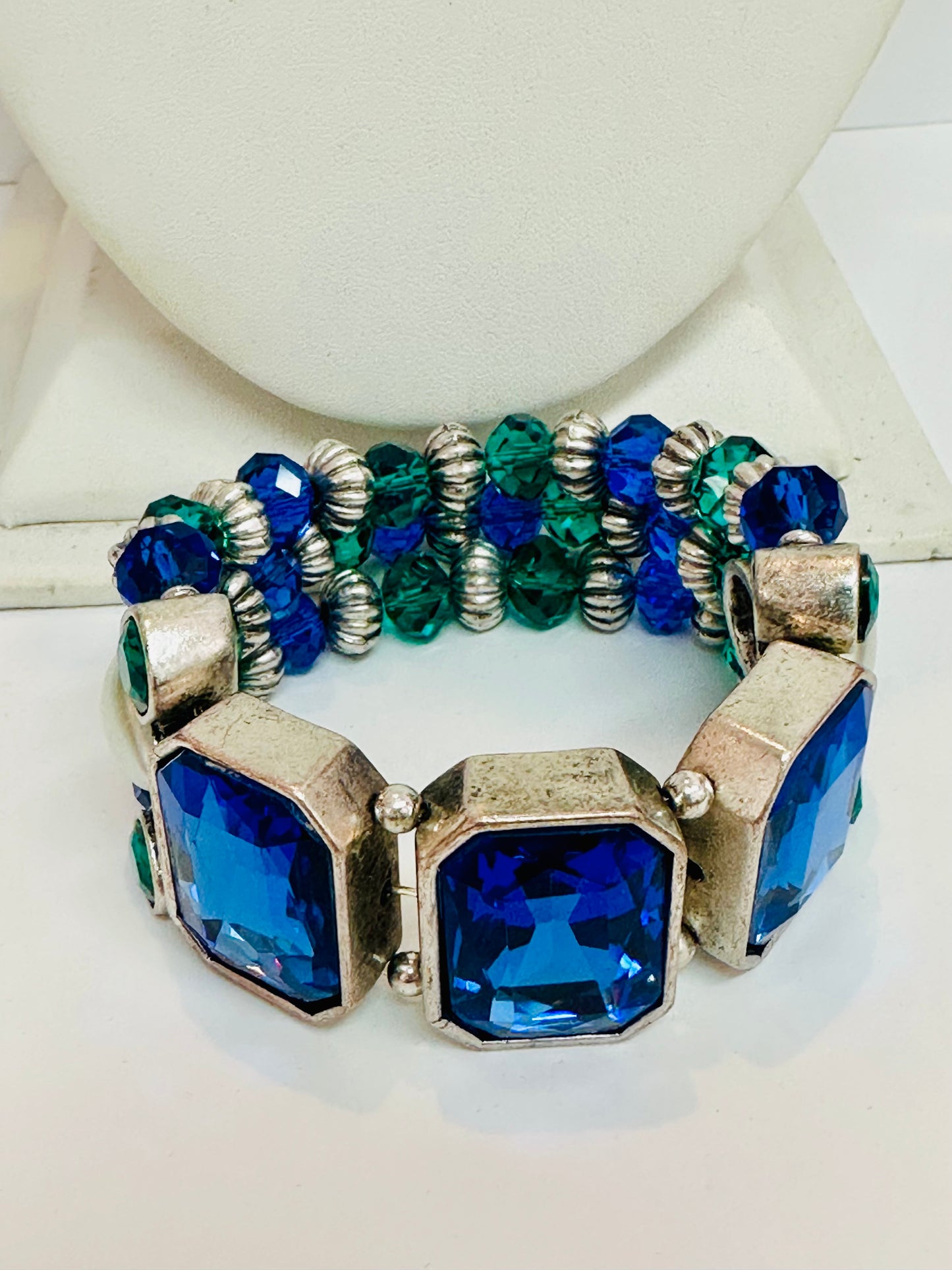 Vintage Blue Cobalt Pearl Necklace & Bracelet Set