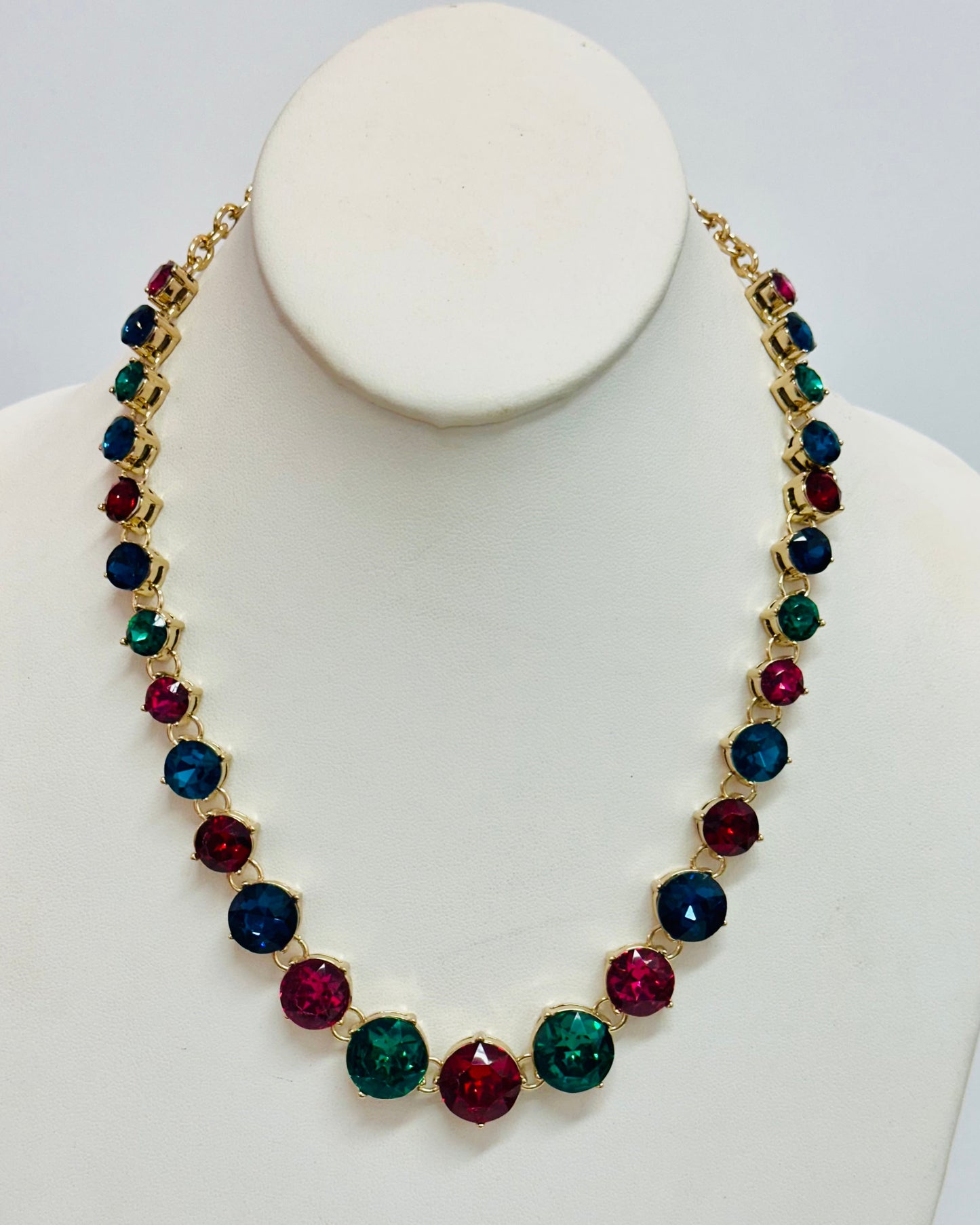 Vintage Jewel Toned Crystal Collet Necklace
