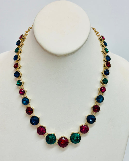 Vintage Jewel Toned Crystal Collet Necklace