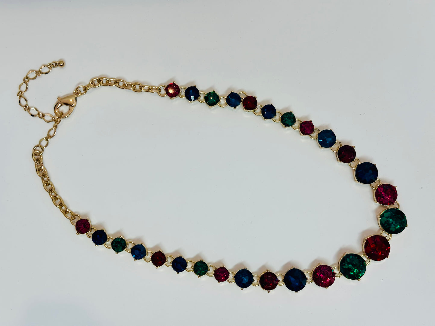 Vintage Jewel Toned Crystal Collet Necklace