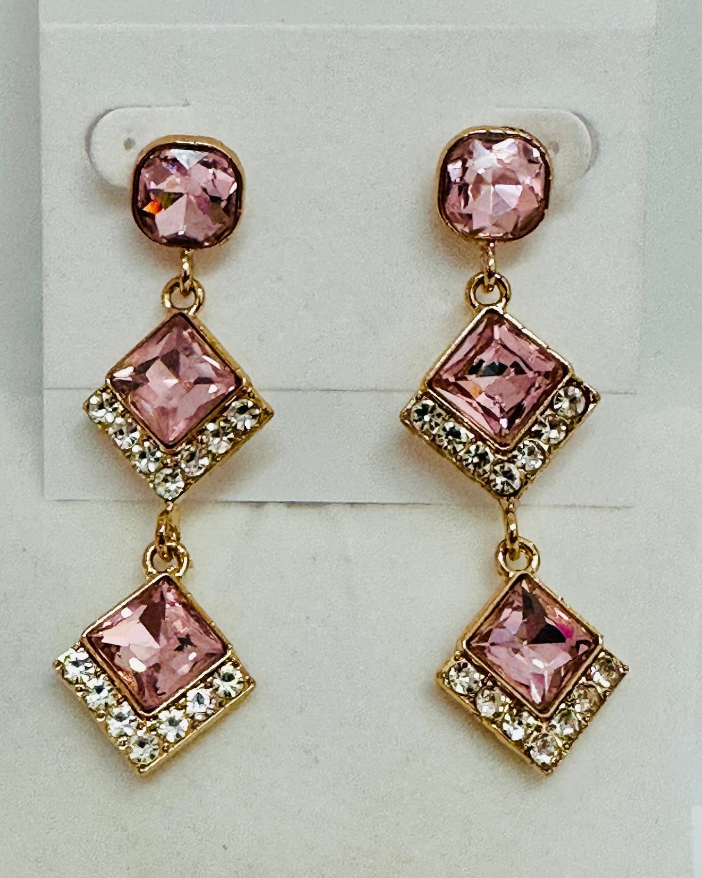 Cushion Cut Pink Drop Earrings