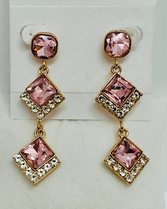 Cushion Cut Pink Drop Earrings