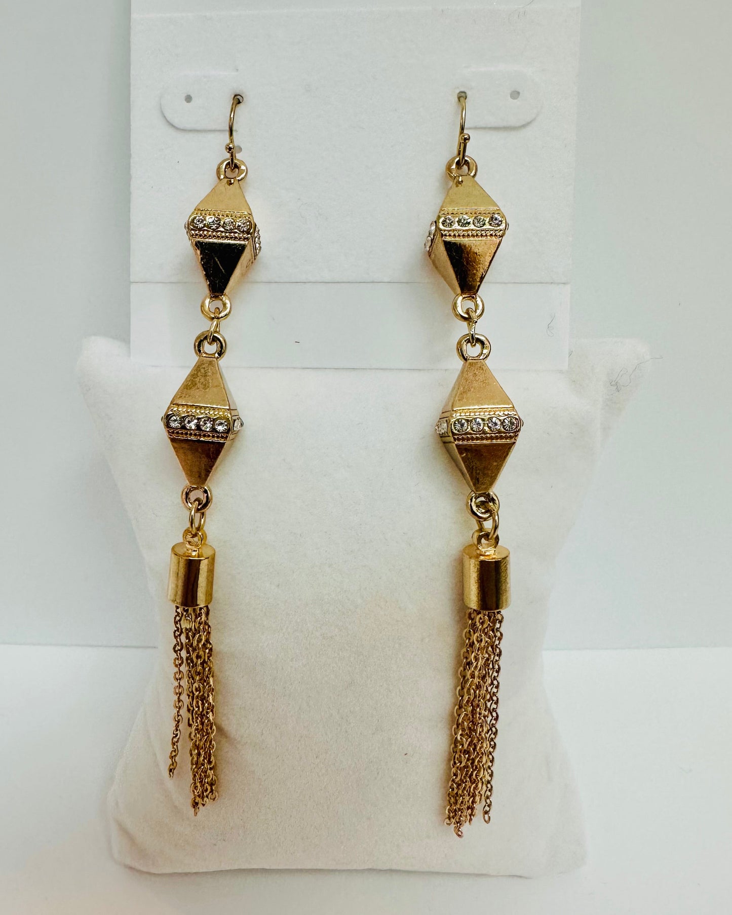 Gold Crystal Tassel Earrings