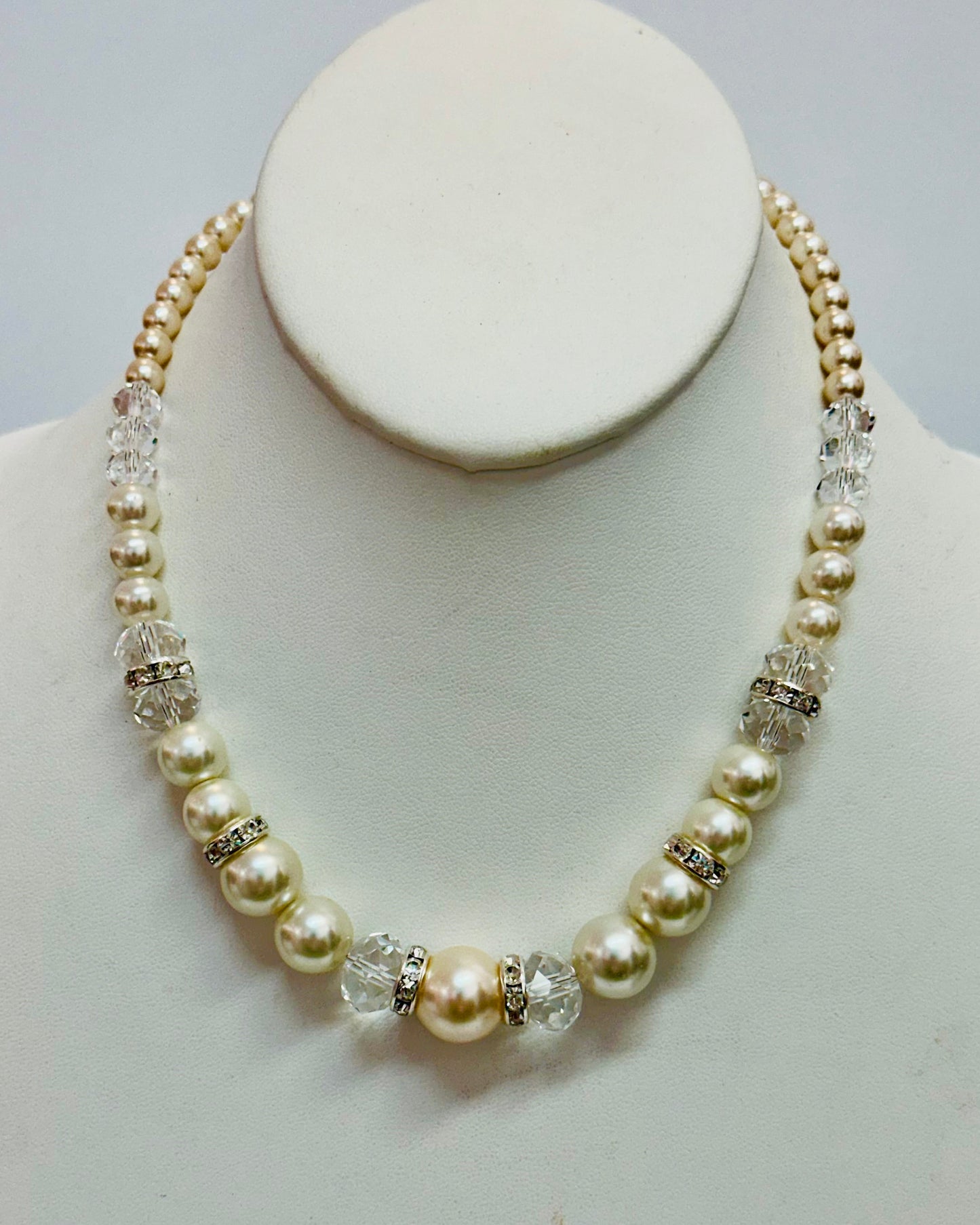 Vintage Faux Pearl Crystal Necklace