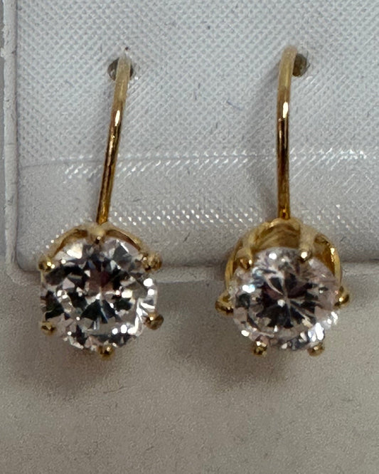 Vintage Yellow Gold Solitaire Drop Earrings