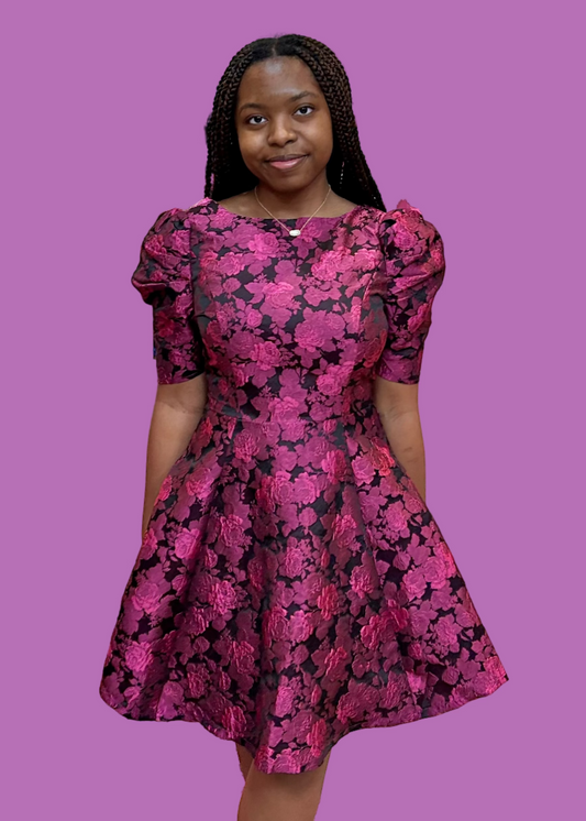 Fuchsia Jacquard Bloom Dress
