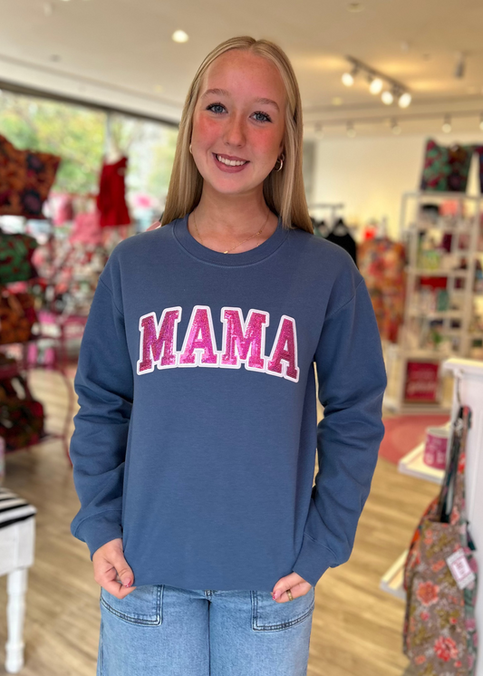 Denim Blue Sequin Mama Sweatshirts