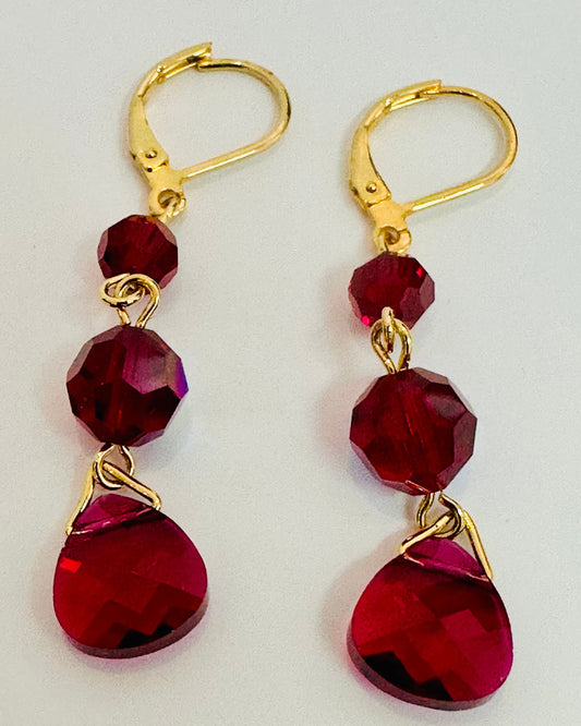 Vintage Ruby Red Crystal Drop Earrings