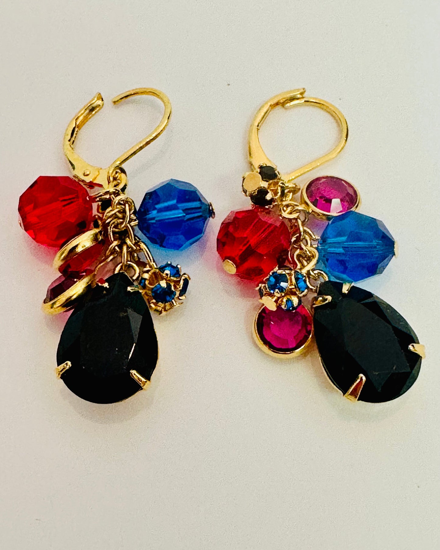 Vintage Jewel-Tone Cluster Drop Earrings
