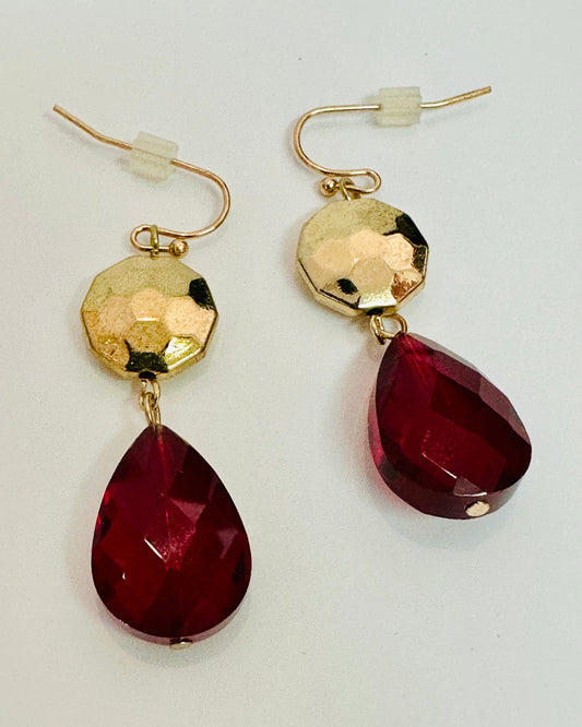 Vintage Ruby Red Glass Teardrop Earrings