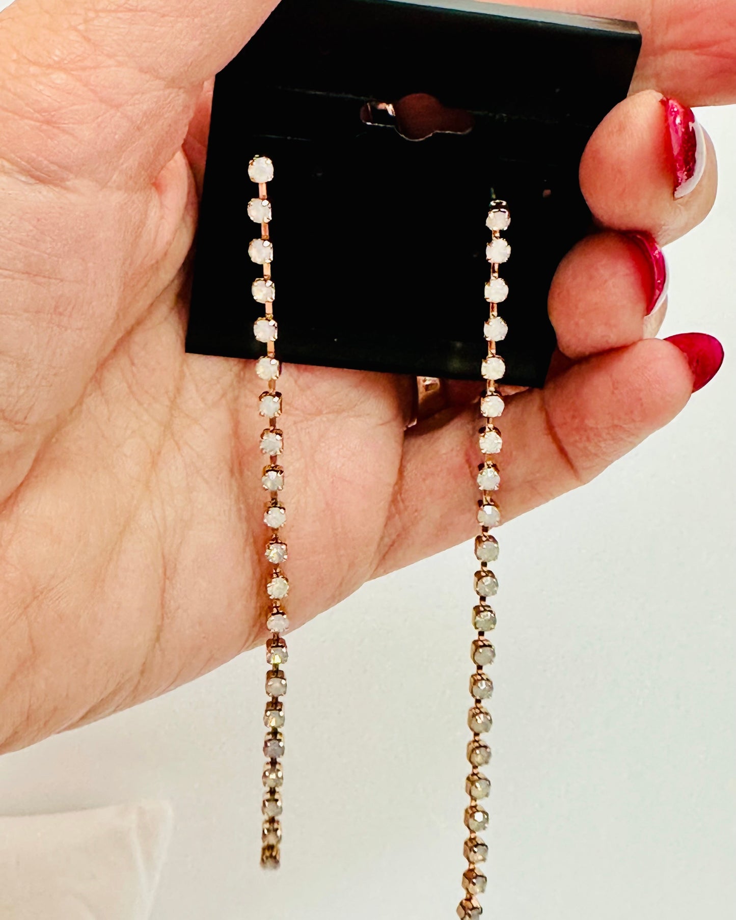 Vintage Linear Rhinestone Duster Drop Earrings