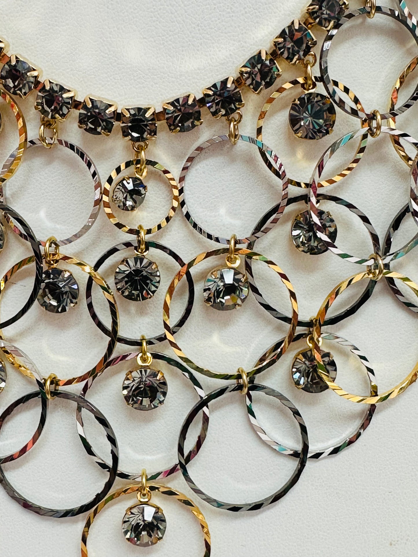 Vintage Interlocking Multi-Ring Crystal Bib Statement Necklace